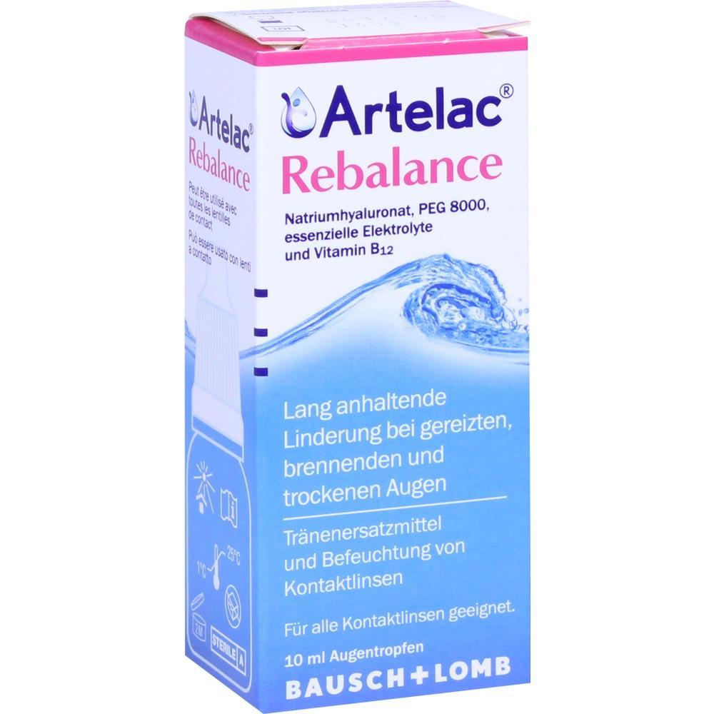 Verpackung von Artelac Rebalance Augentropfen zur Linderung trockener Augen.