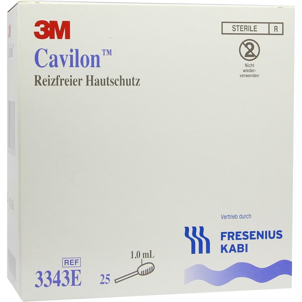 Ein wei&szlig;er Karton f&uuml;r reizfreien Hautschutz von Cavilon mit blauem und rotem Text.