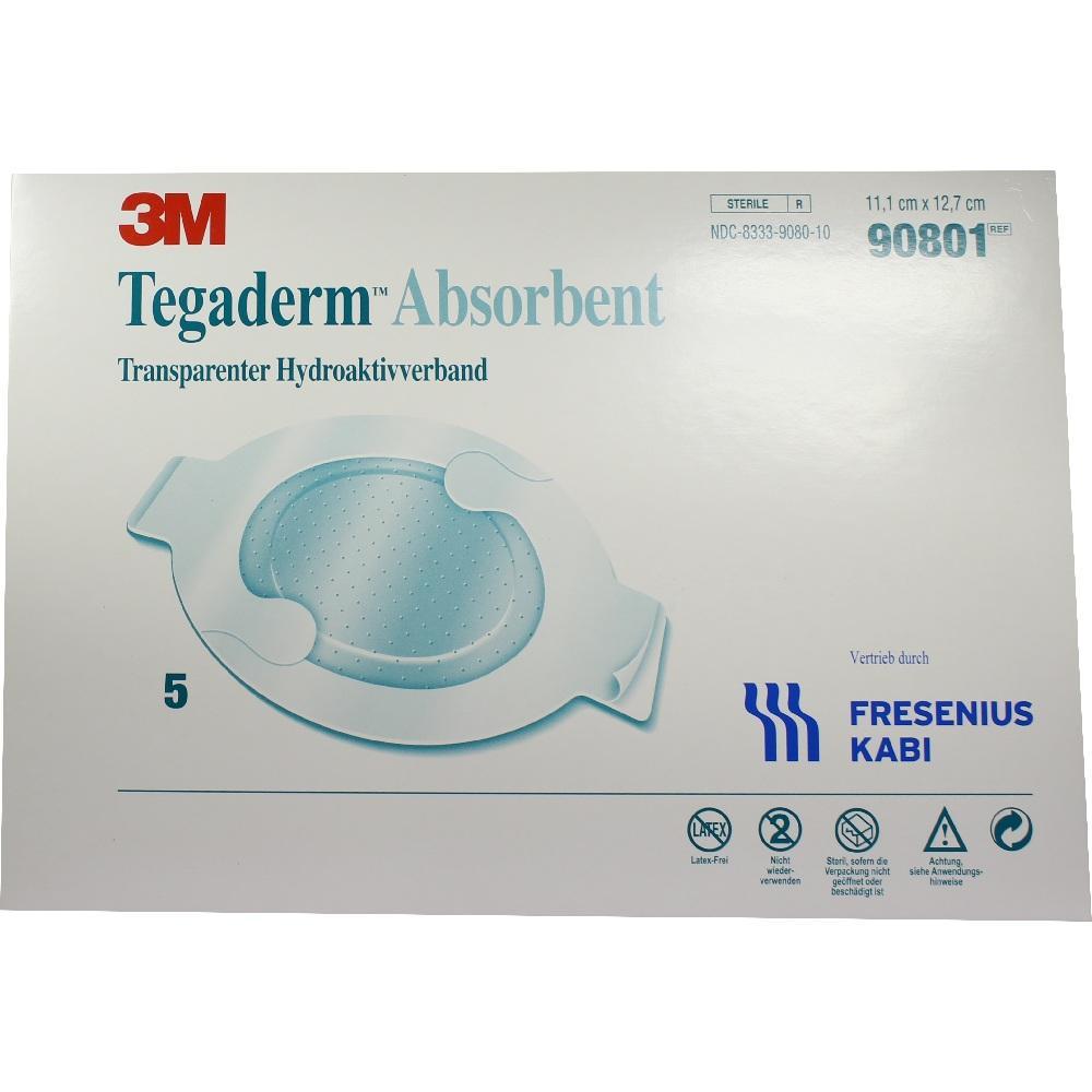 Verpackung von 3M Tegaderm Absorbent, einem transparenten Hydroaktivverband von Fresenius Kabi.