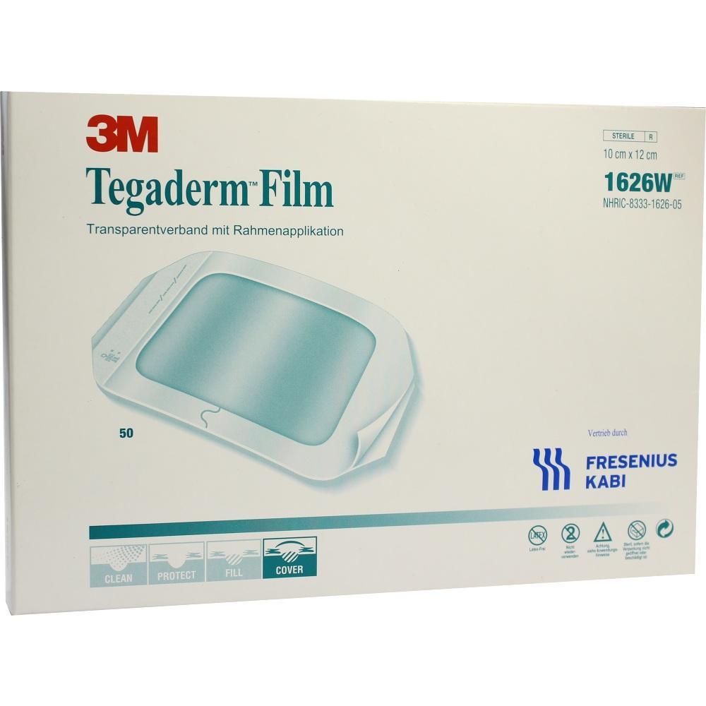 Wei&szlig;e Verpackung von 3M Tegaderm Film, einem transparenten Verband, mit blauer Aufschrift.