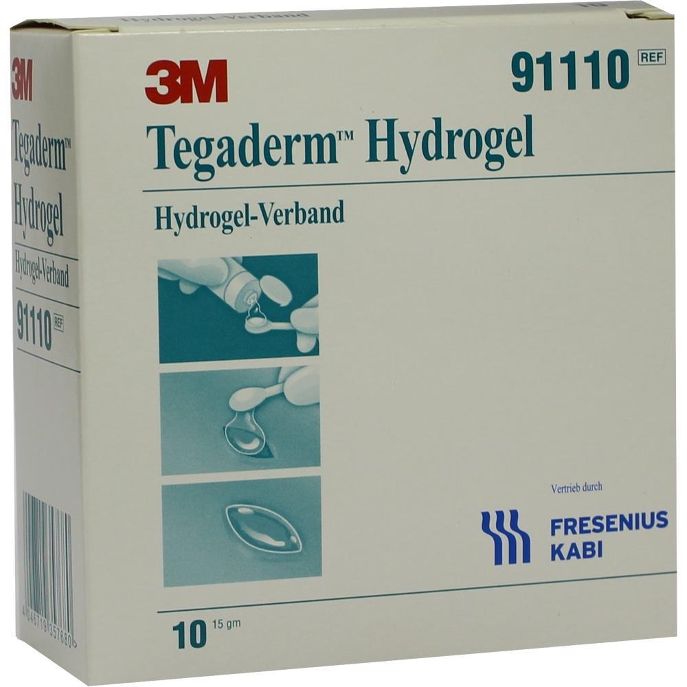 Packung von 3M Tegaderm Hydrogel-Verband mit Anwendungsbildern.