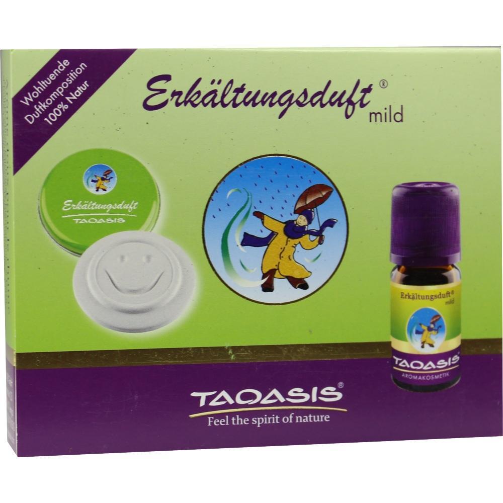 Gr&uuml;ne Verpackung mit Erk&auml;ltungsduft&ouml;l und Figuren in Regenkleidung.