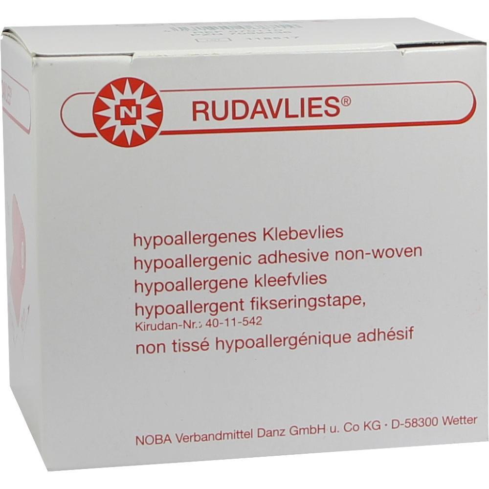 Eine Schachtel mit hypoallergenem Klebevlies von Rudavlies in verschiedenen Sprachen.