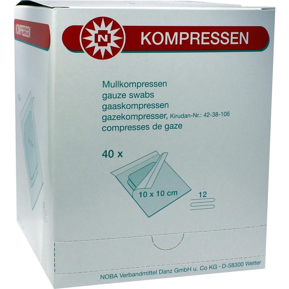 Eine wei&szlig;e Box mit 40 Mullkompressen, 10 x 10 cm gro&szlig;.