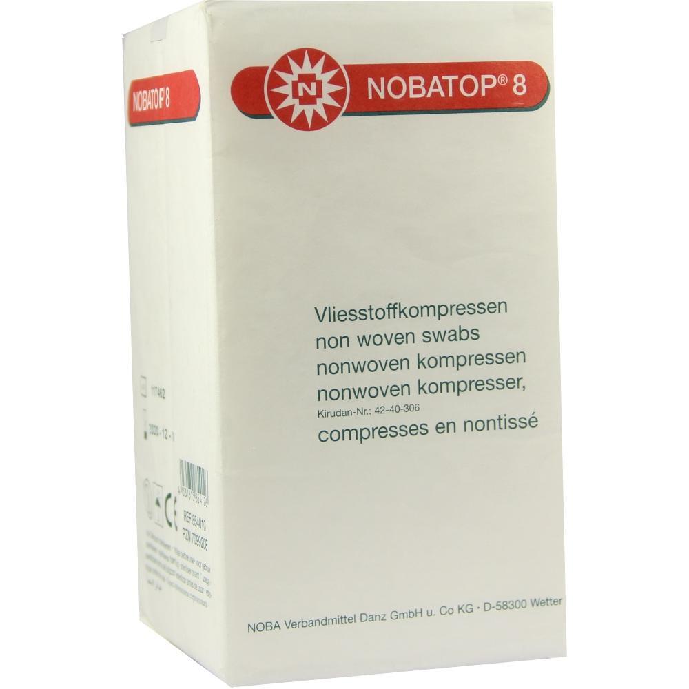 Eine Verpackung mit Vliesstoffkompressen der Marke NOBATOP 8.