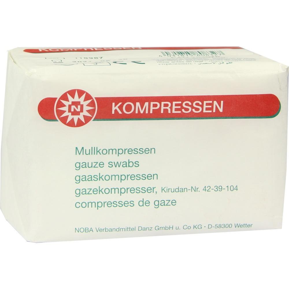 Eine Packung Mullkompressen mit rotem und wei&szlig;em Aufdruck.