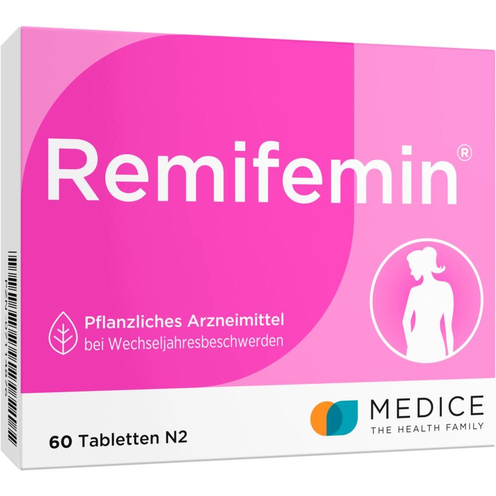 Rosa Medikamentenverpackung mit &bdquo;Remifemin&ldquo; f&uuml;r Wechseljahresbeschwerden.