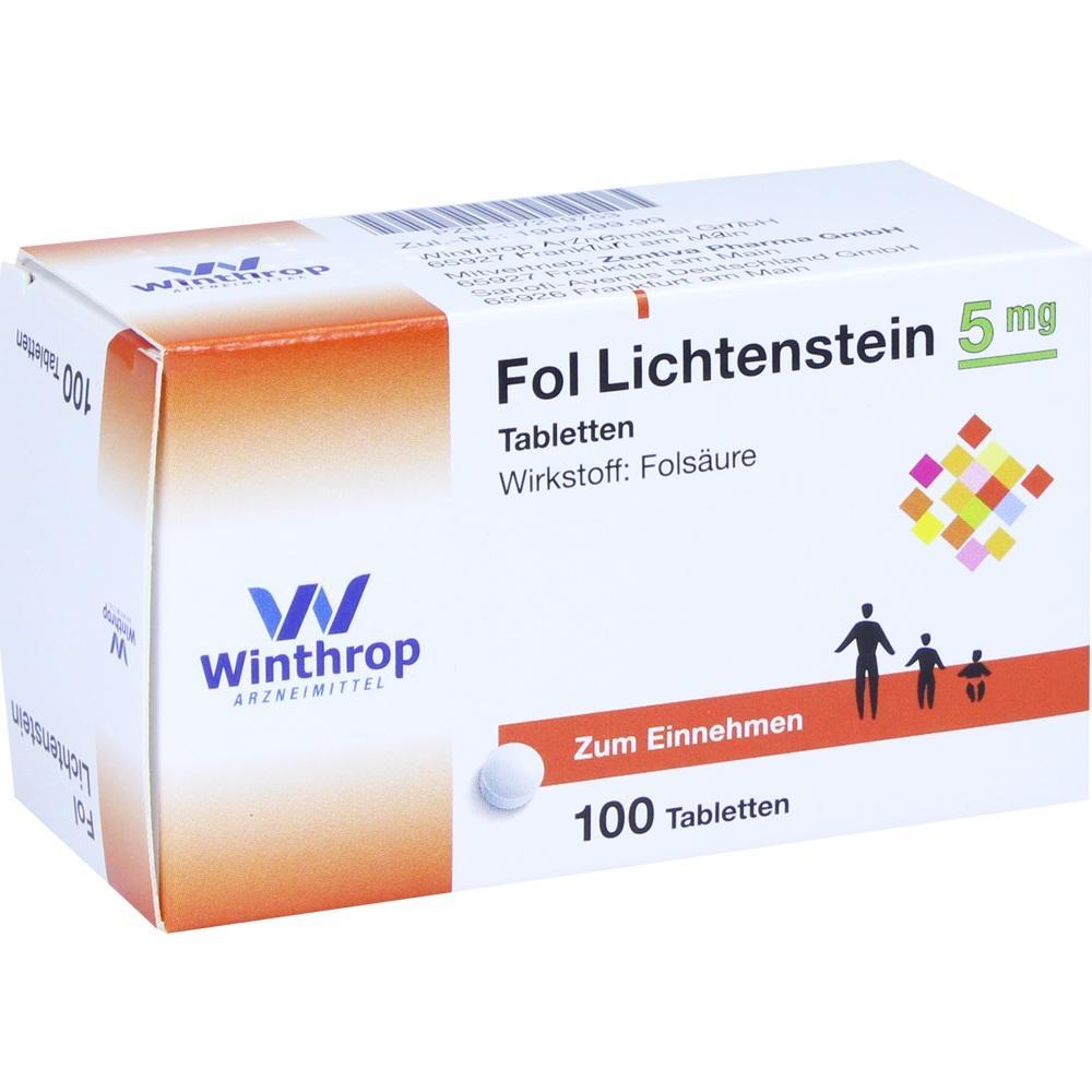 Eine Medikamentenschachtel mit 100 Fols&auml;uretabletten.