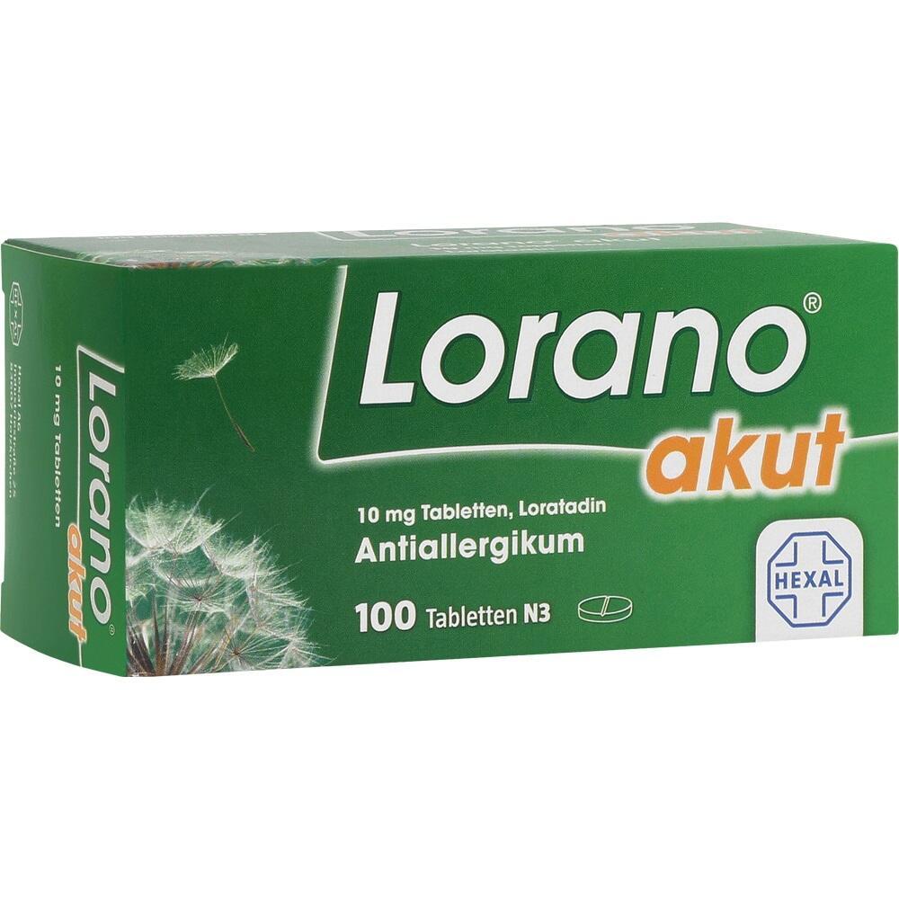 Grüne Verpackung von Lorano akut, einem Anti-Allergikum mit 100 Tabletten.