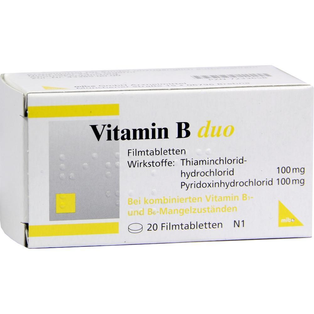 Packung mit Vitamin-B-Tabletten zur Behandlung von Mangelzust&auml;nden.