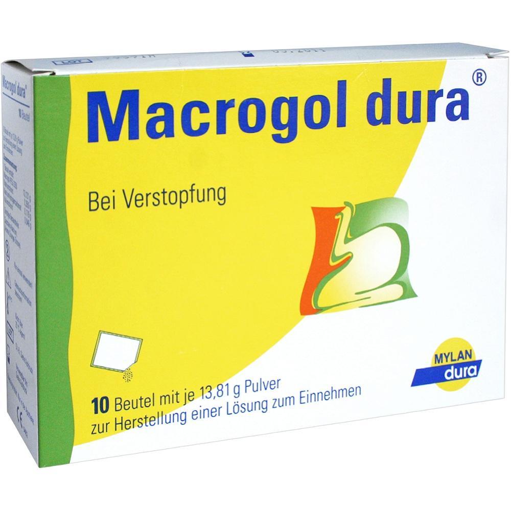 Packung von Macrogol dura Pulver gegen Verstopfung.