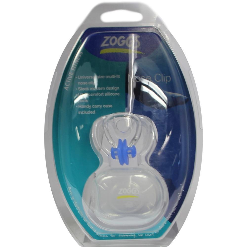 Verpackung mit Nasenklammer f&uuml;r Schwimmen aus weichem Silikon, blau und durchsichtig.