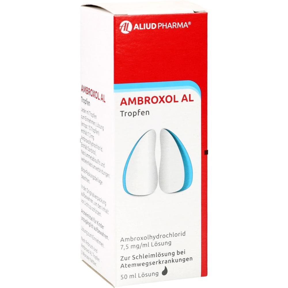 Eine Verpackung von Ambroxol AL Tropfen zur Schleiml&ouml;sung.