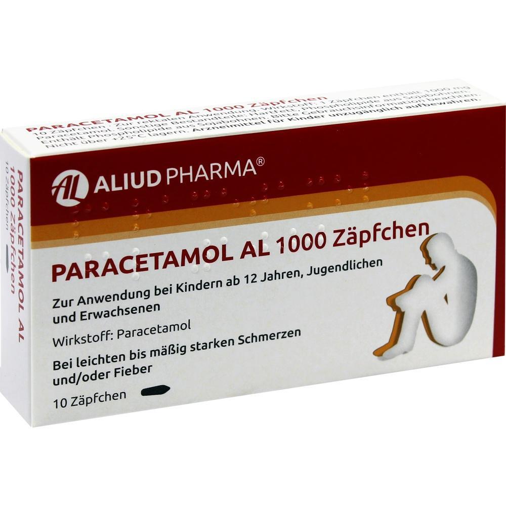 Packung von Paracetamol-Z&auml;pfchen f&uuml;r leichte bis m&auml;&szlig;ige Schmerzen und Fieber.