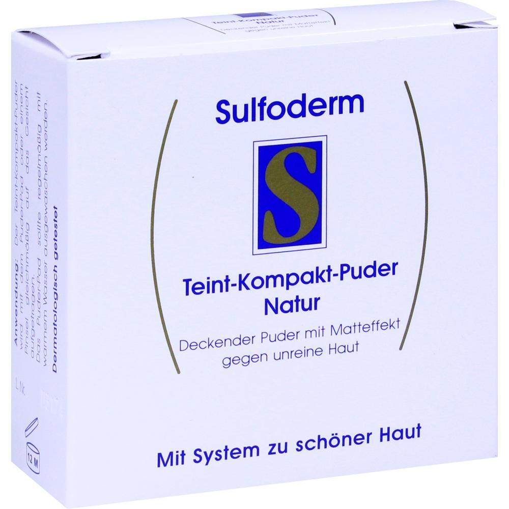 Weiße Verpackung eines Teint-Kompakt-Puders von Sulfoderm gegen unreine Haut.