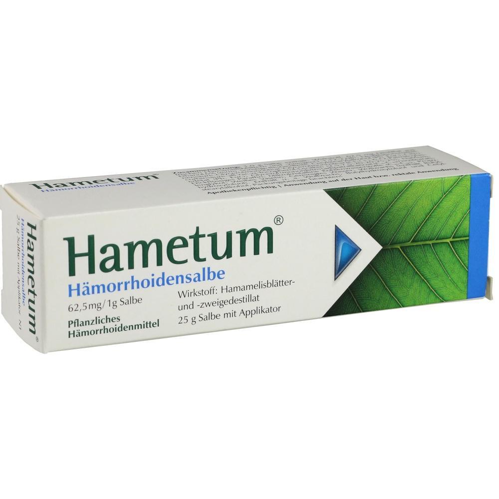 Eine Schachtel mit Hämorrhoidensalbe namens Hametum.