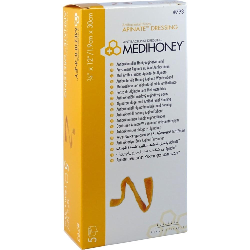 Verpackung eines antibakteriellen Honig-Alginatverbandes namens Medihoney.