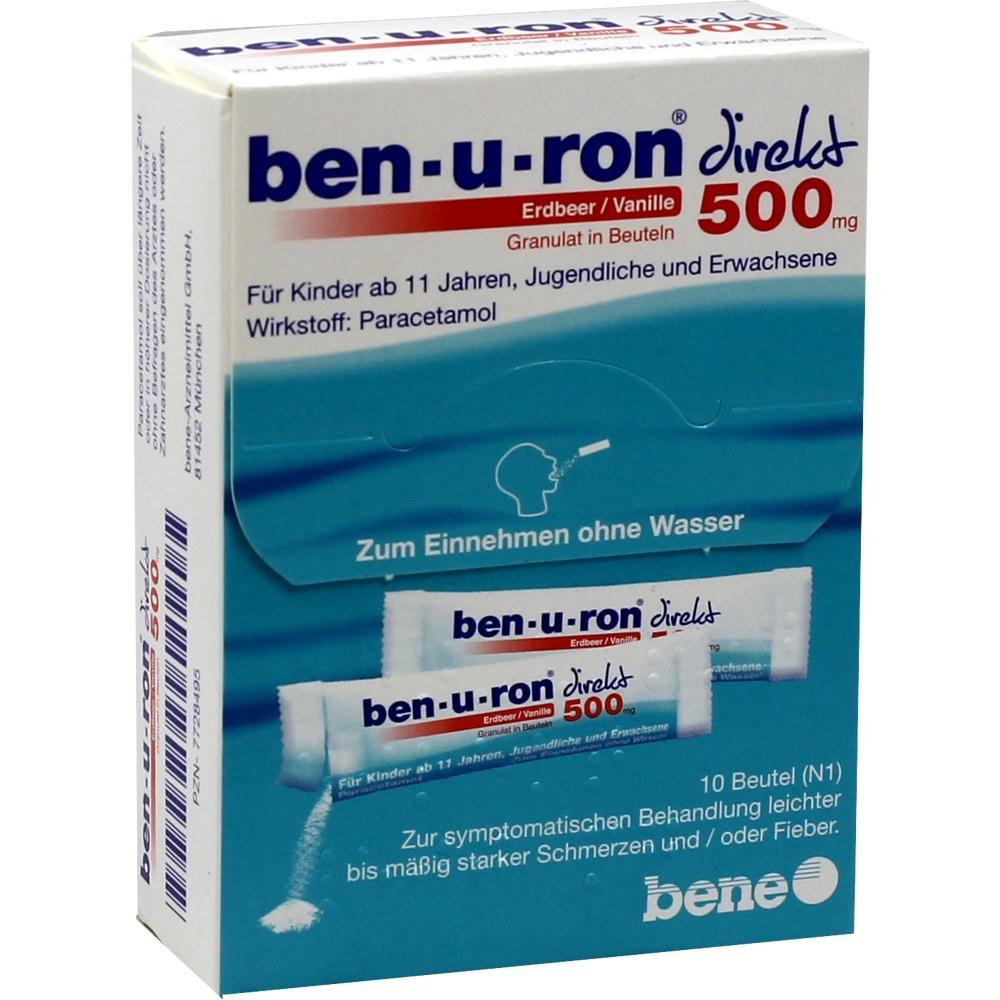 Verpackung von Ben-u-ron Pulver mit Erdbeer-Vanille-Geschmack f&uuml;r Kinder ab 11 Jahren.
