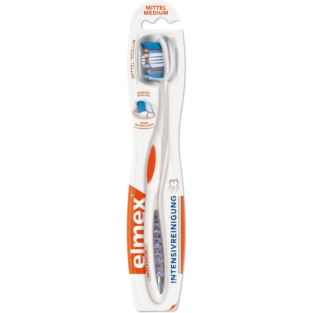 Verpackte Zahnb&uuml;rste mit mittelharten Borsten.