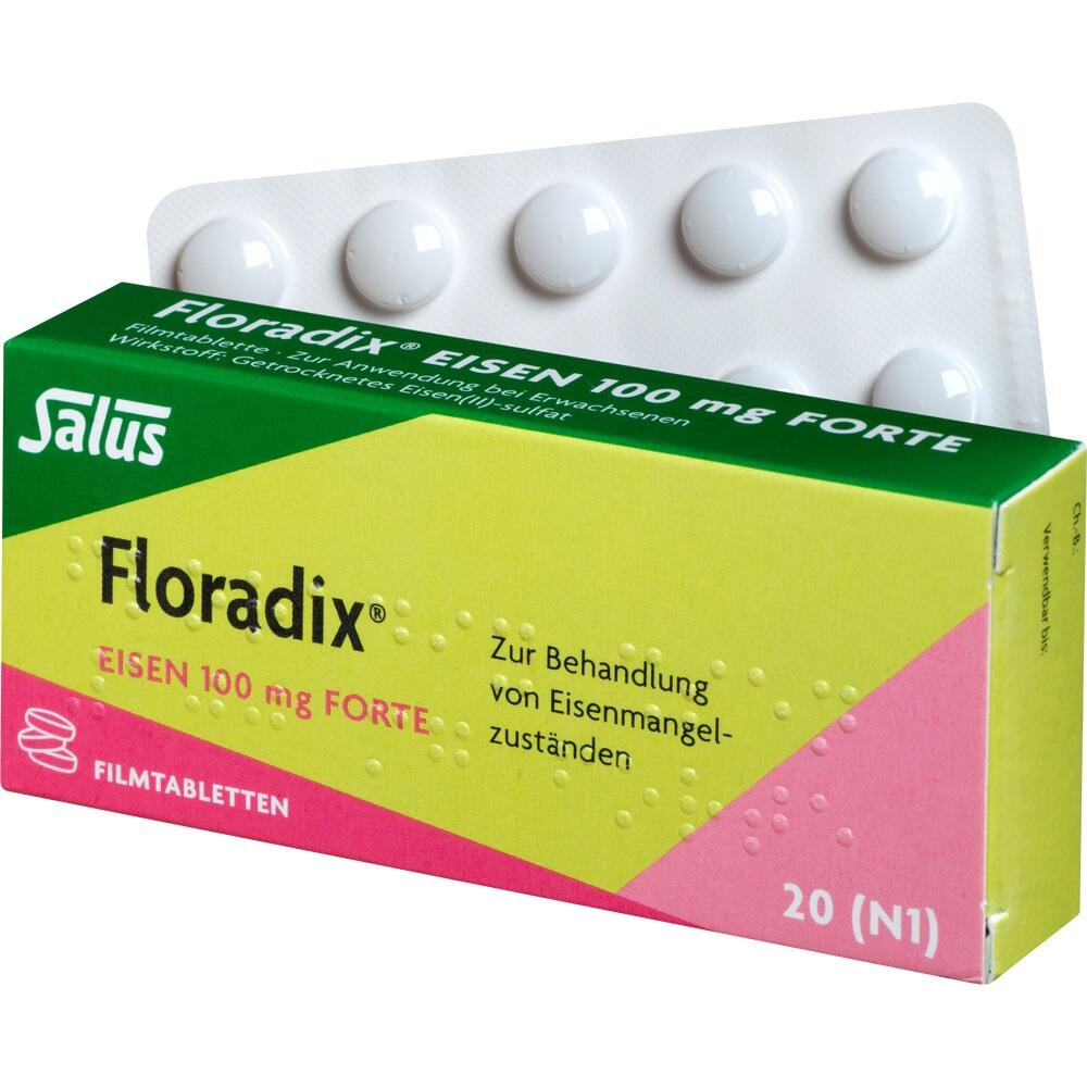 Verpackung von Floradix-Tabletten zur Behandlung von Eisenmangel.