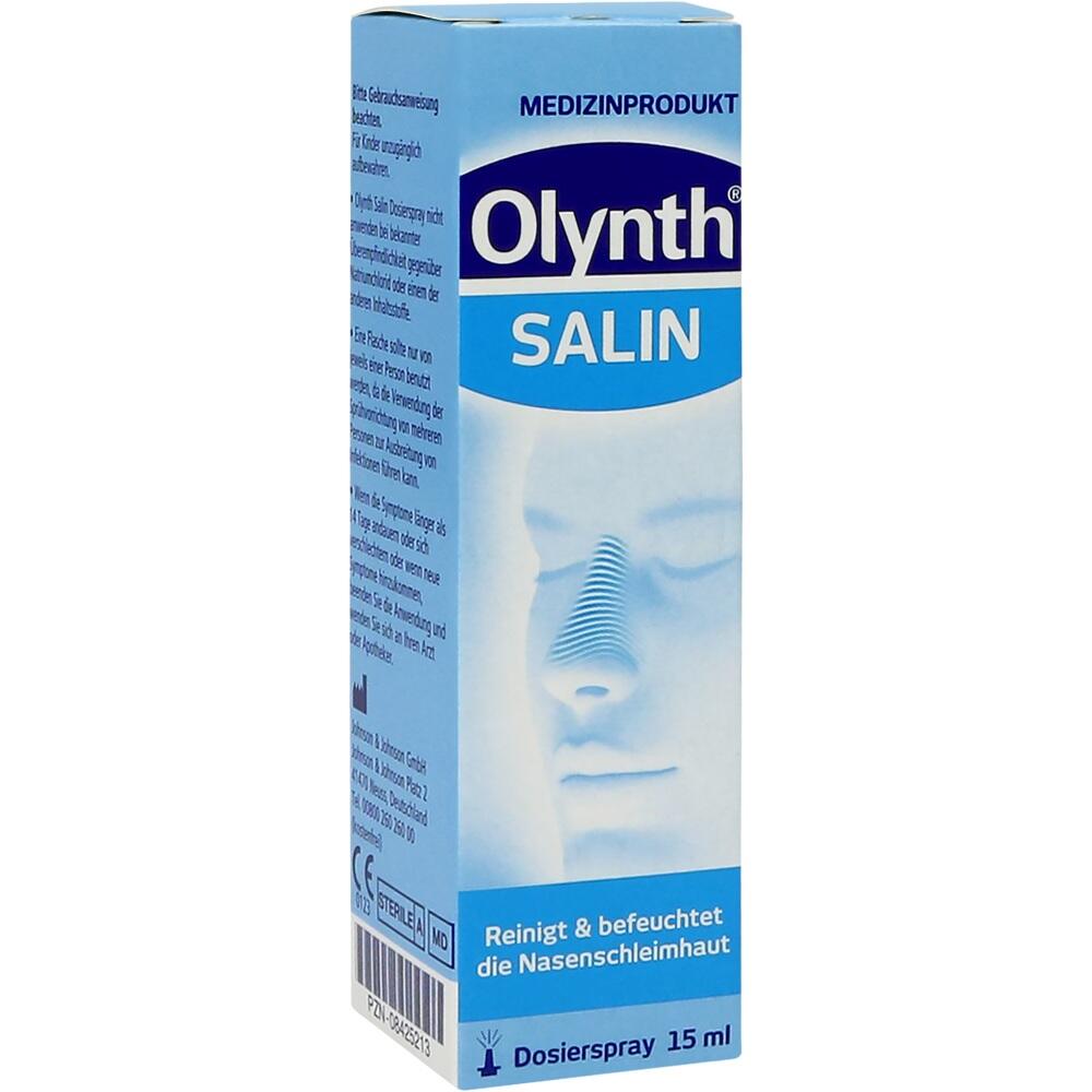 Eine blaue Verpackung eines Nasensprays mit der Aufschrift "Olynth SALIN".