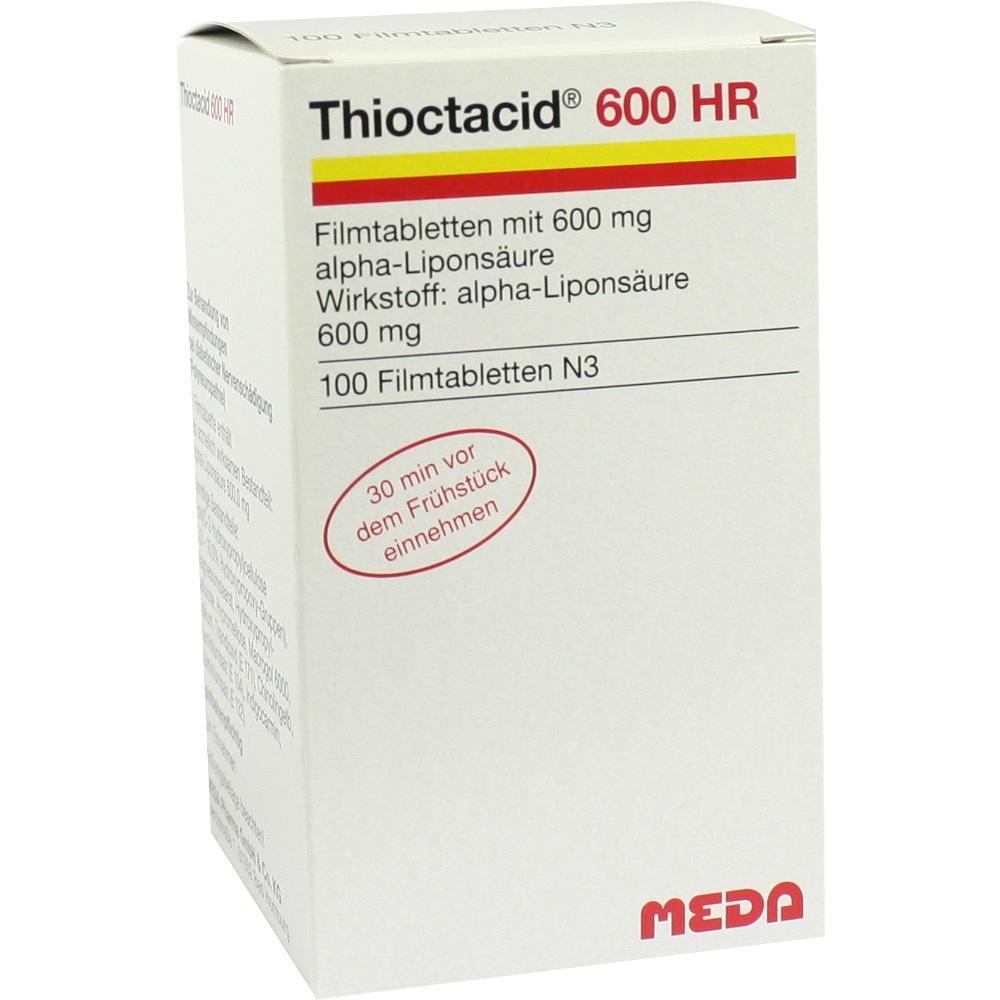 Eine Medikamentenschachtel mit der Aufschrift "Thioctacid 600 HR".