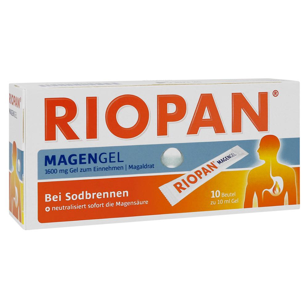 Die Packung zeigt Riopan-Magengel gegen Sodbrennen.