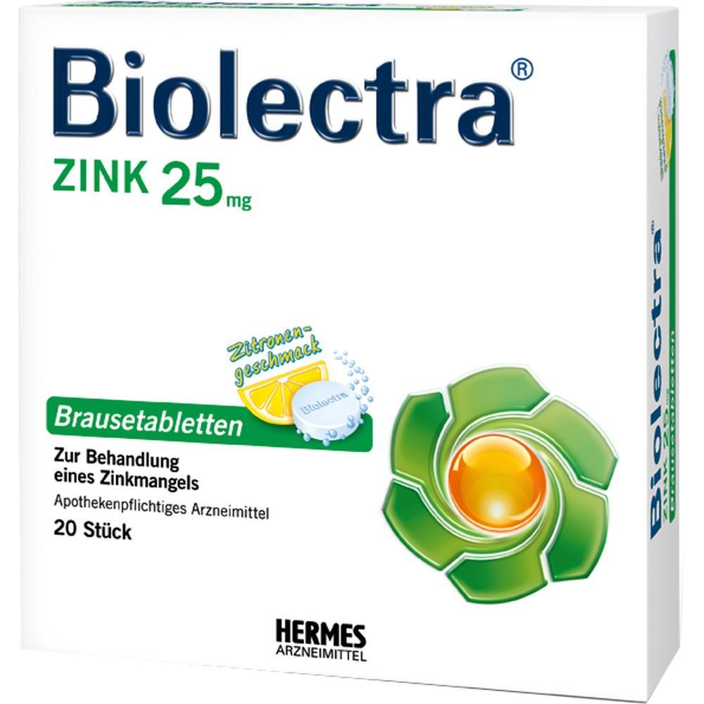 Die Packung zeigt Biolectra Zink Brausetabletten mit Zitronengeschmack.