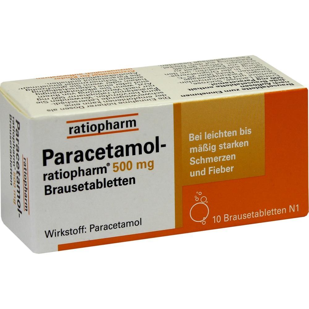 Eine Packung Paracetamol-Brausetabletten von Ratiopharm mit 500 mg.