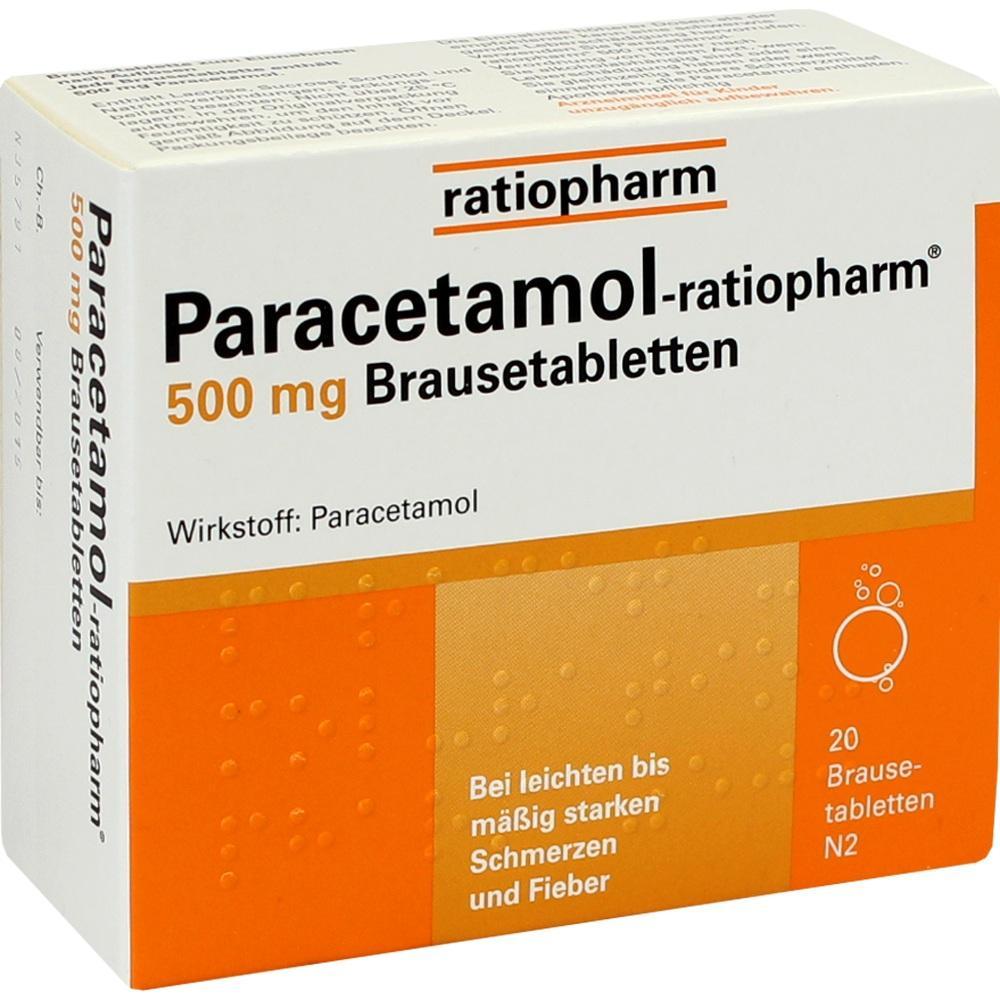 Verpackung von Paracetamol Brausetabletten 500 mg gegen Schmerzen und Fieber.