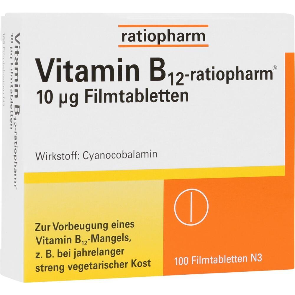 Packung mit Vitamin B12-Tabletten zur Vorbeugung eines Mangels.