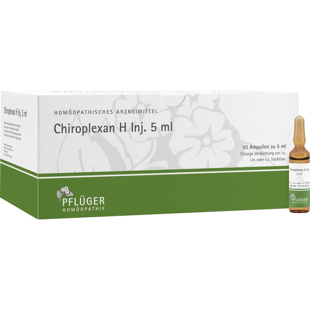 Eine Schachtel mit homöopathischen Ampullen von Pflüger, Chiroplexan H 5 ml.