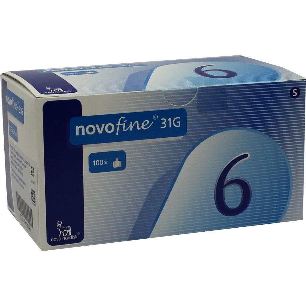 Eine Schachtel mit Aufschrift "Novofine 31G" und der Zahl "6" darauf.