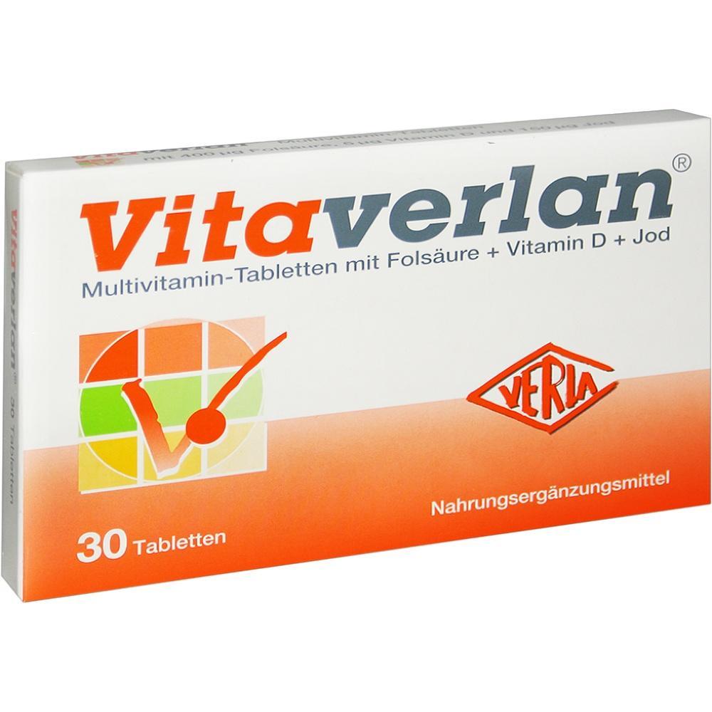 Eine Packung mit 30 Multivitamin-Tabletten namens Vitaverlan.