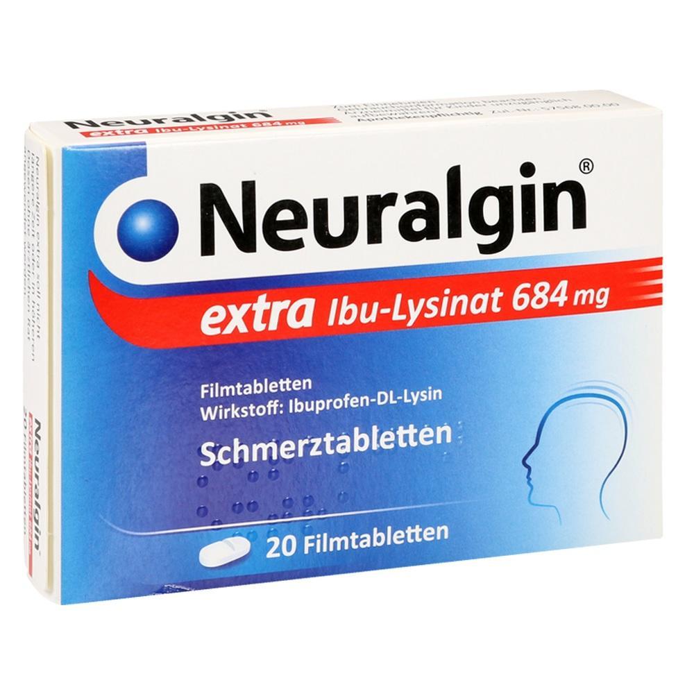 Packung Neuralgin Schmerztabletten mit Ibuprofen 684 mg, 20 Filmtabletten.