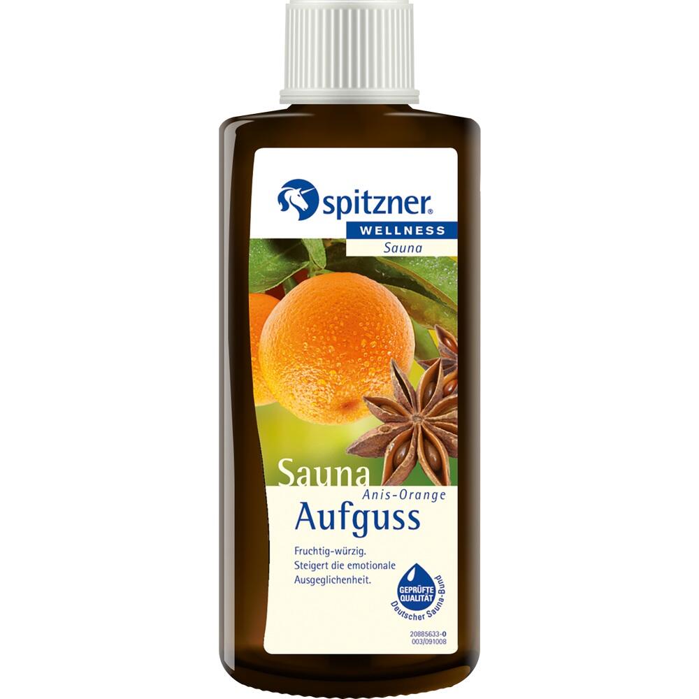 Braune Flasche mit Sauna-Aufguss in Anis-Orange-Geschmack.