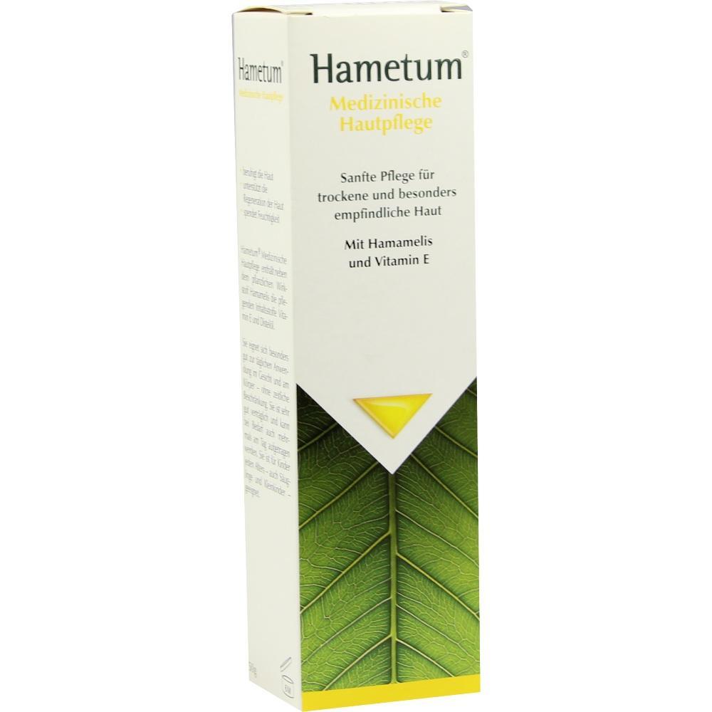 Wei&szlig;e Verpackung mit Aufschrift "Hametum Medizinische Hautpflege" und gr&uuml;nem Blattmotiv.