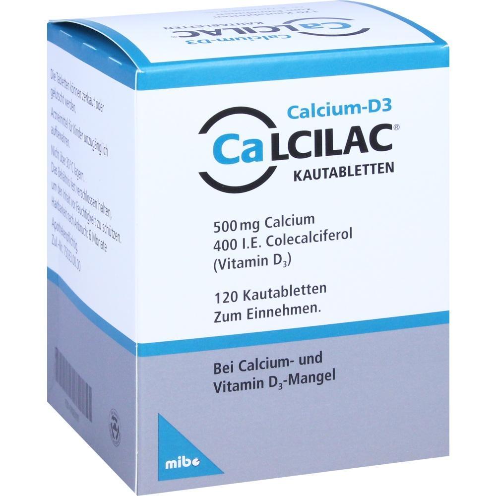 Schachtel mit Calcium-D3-Kautabletten zur Nahrungserg&auml;nzung.