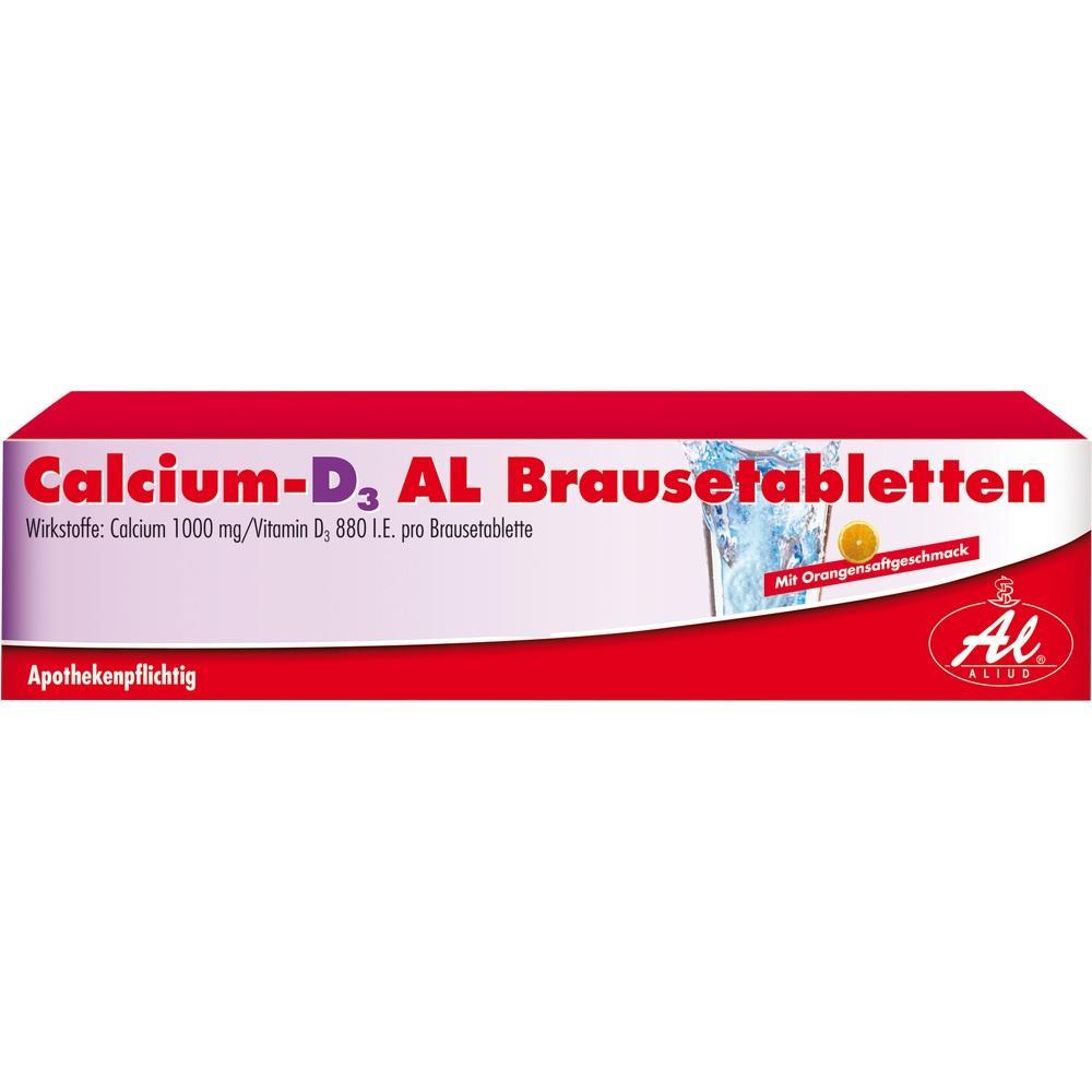 Rote Packung mit Calcium-D3-Brausetabletten, Orangengeschmack.