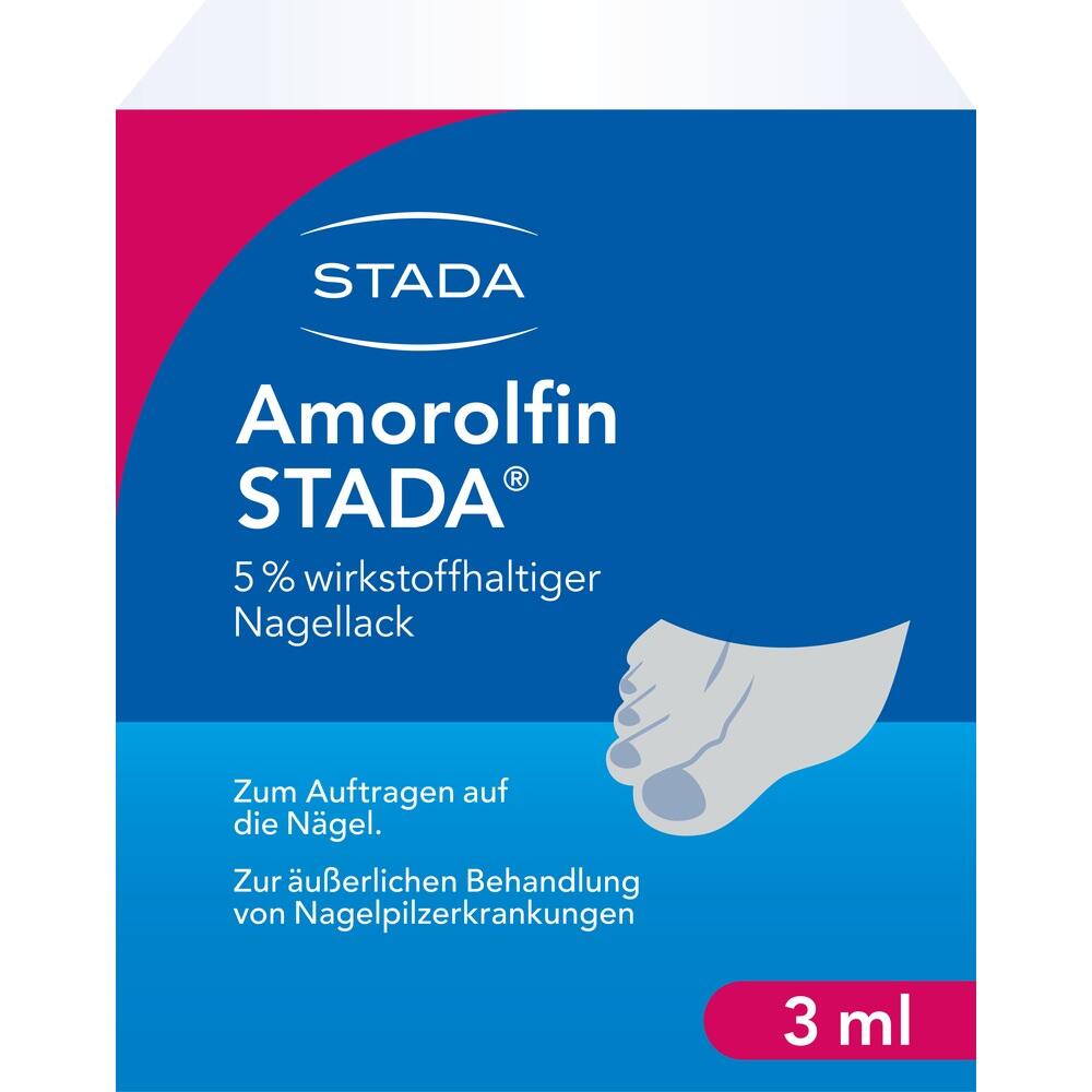 Blau-weiße Verpackung von Nagellack gegen Nagelpilz.