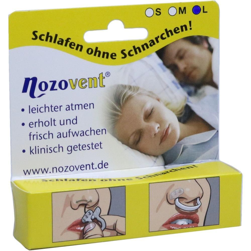 Verpackung eines Schnarchstopps mit schlafenden Menschen und Anwendungsschema.