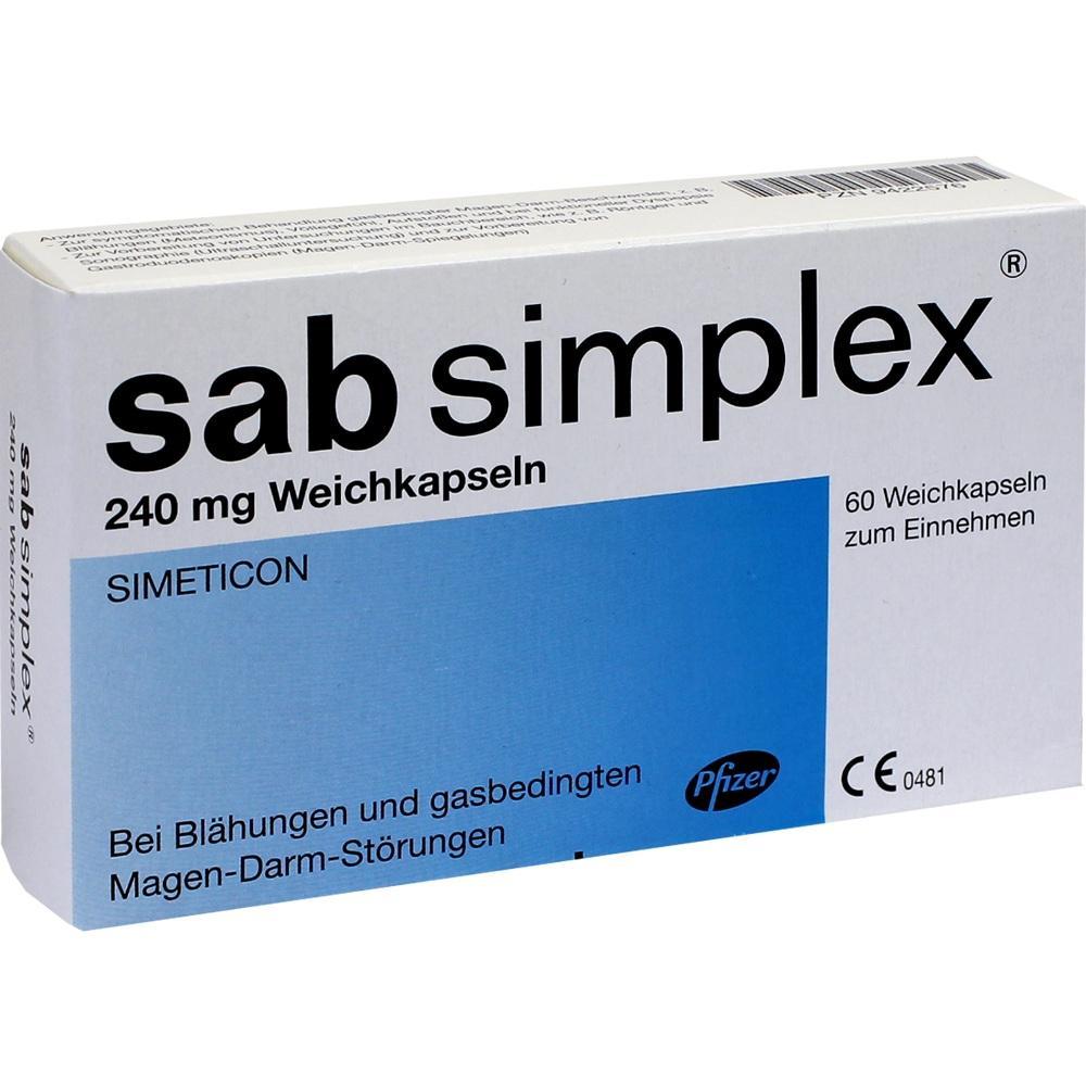 Verpackung von Sab Simplex Weichkapseln gegen Bl&auml;hungen.