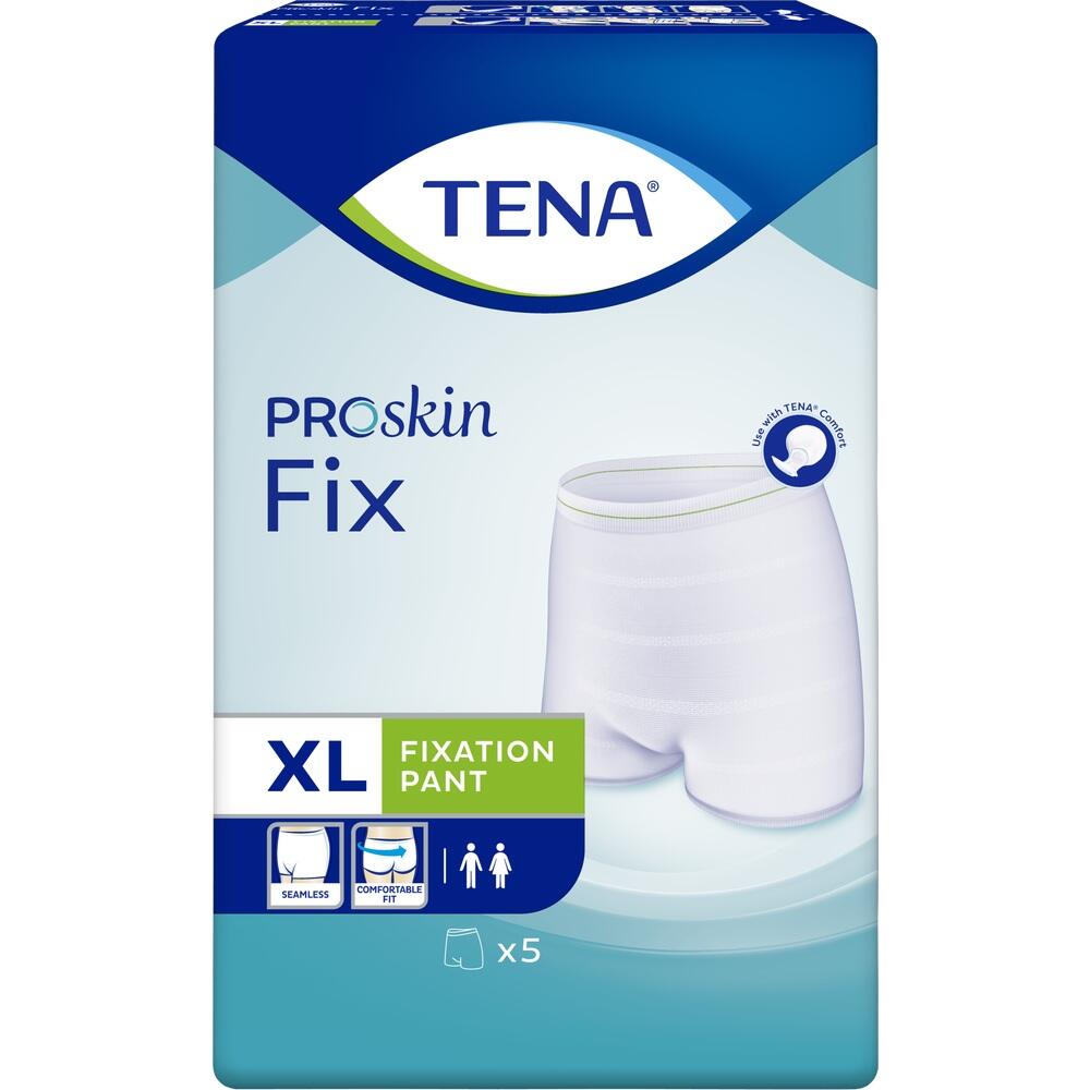 Auf der Verpackung ist eine Unterhose in XL von TENA Proskin Fix abgebildet.