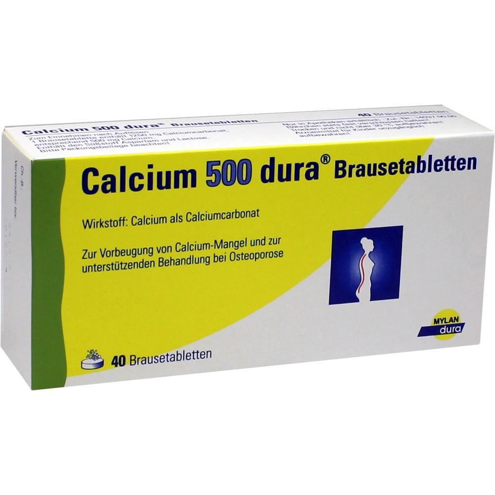 Eine Packung Calcium 500 dura Brausetabletten gegen Calcium-Mangel.