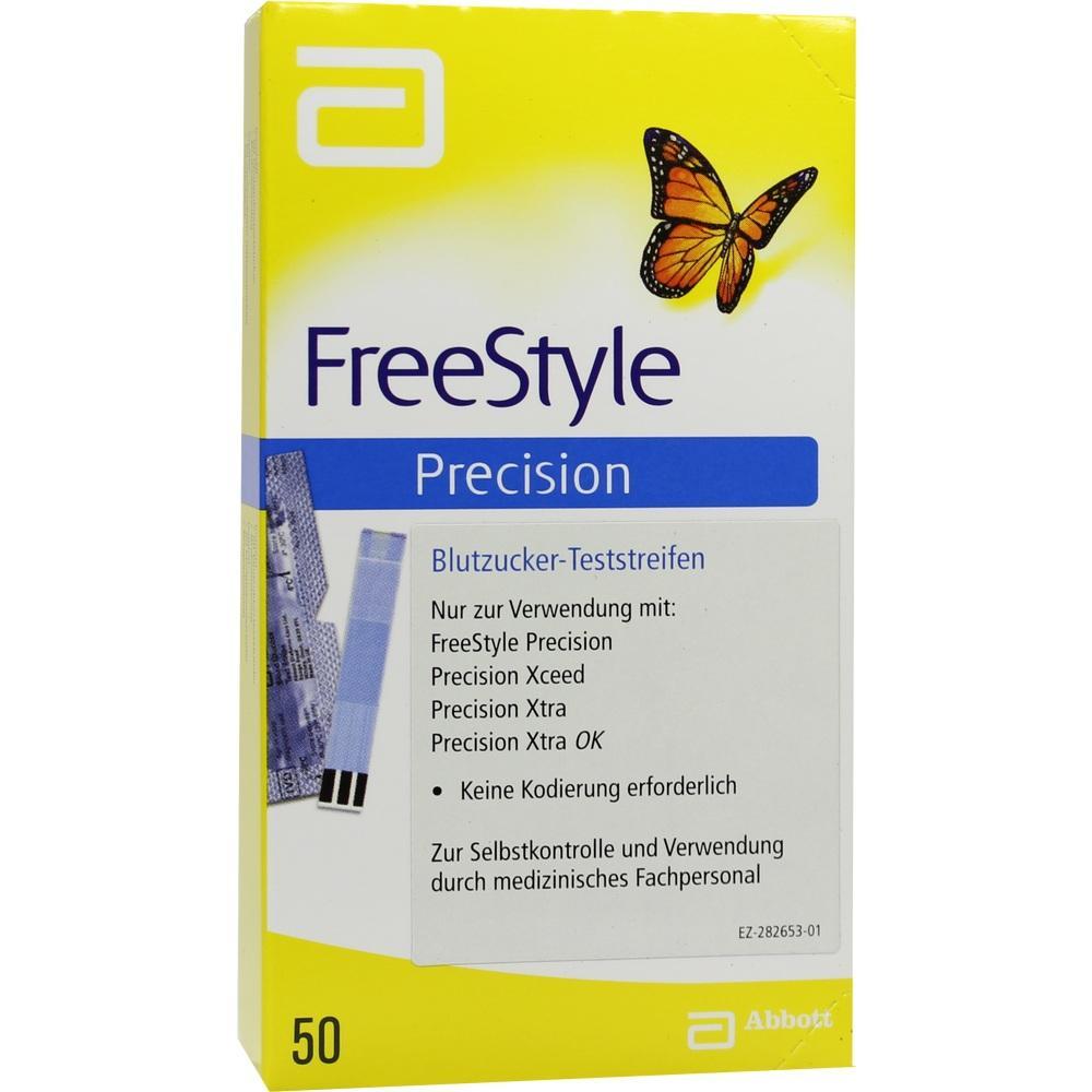 Gelbe Packung mit Blutteststreifen und einem Schmetterling.