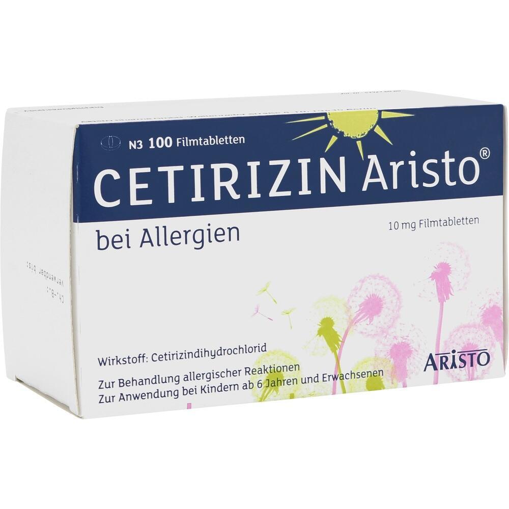 Packung von Cetirizin Aristo, einem Medikament gegen Allergien.