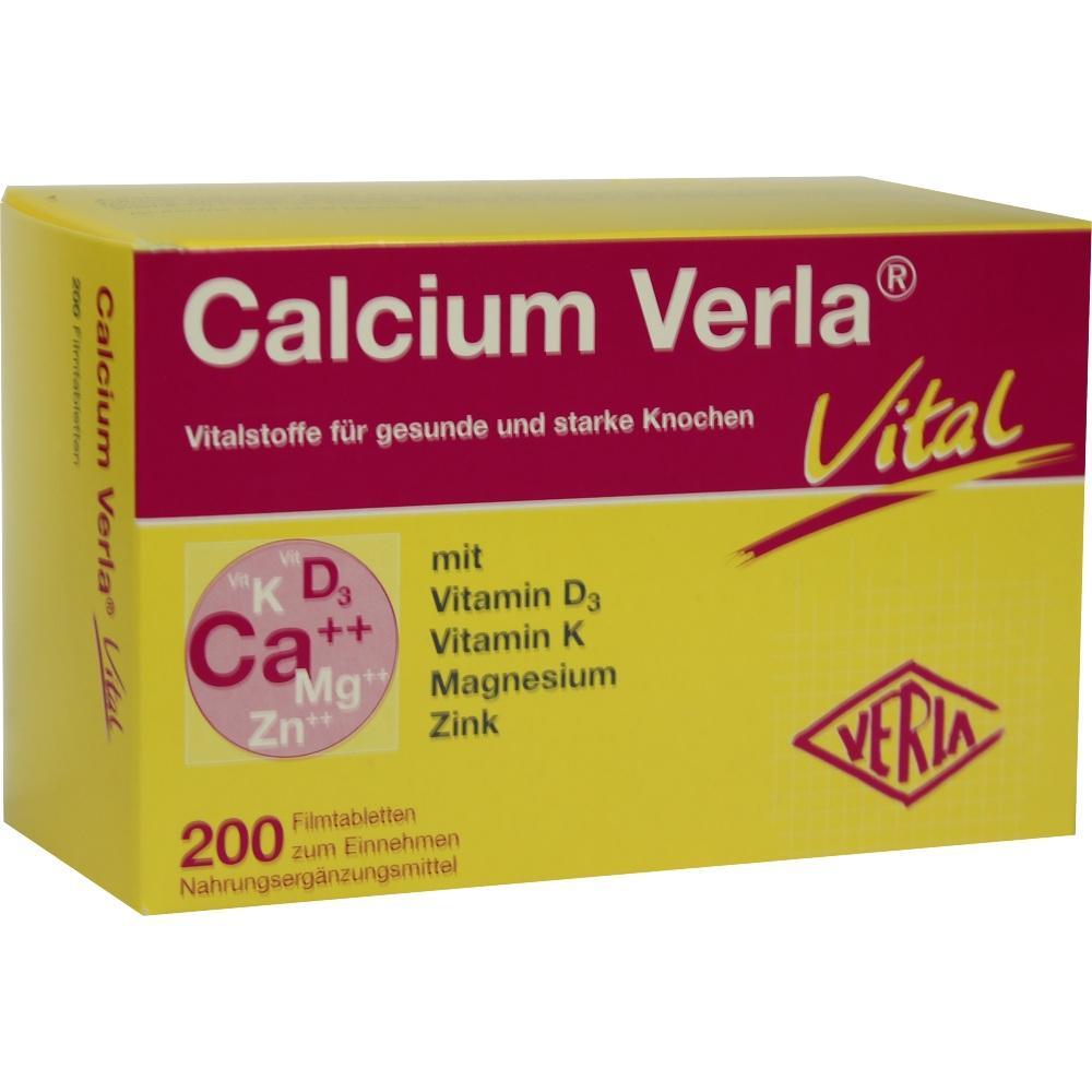 Gelbe Packung von Calcium Verla mit Vitaminen und Mineralstoffen f&uuml;r starke Knochen.