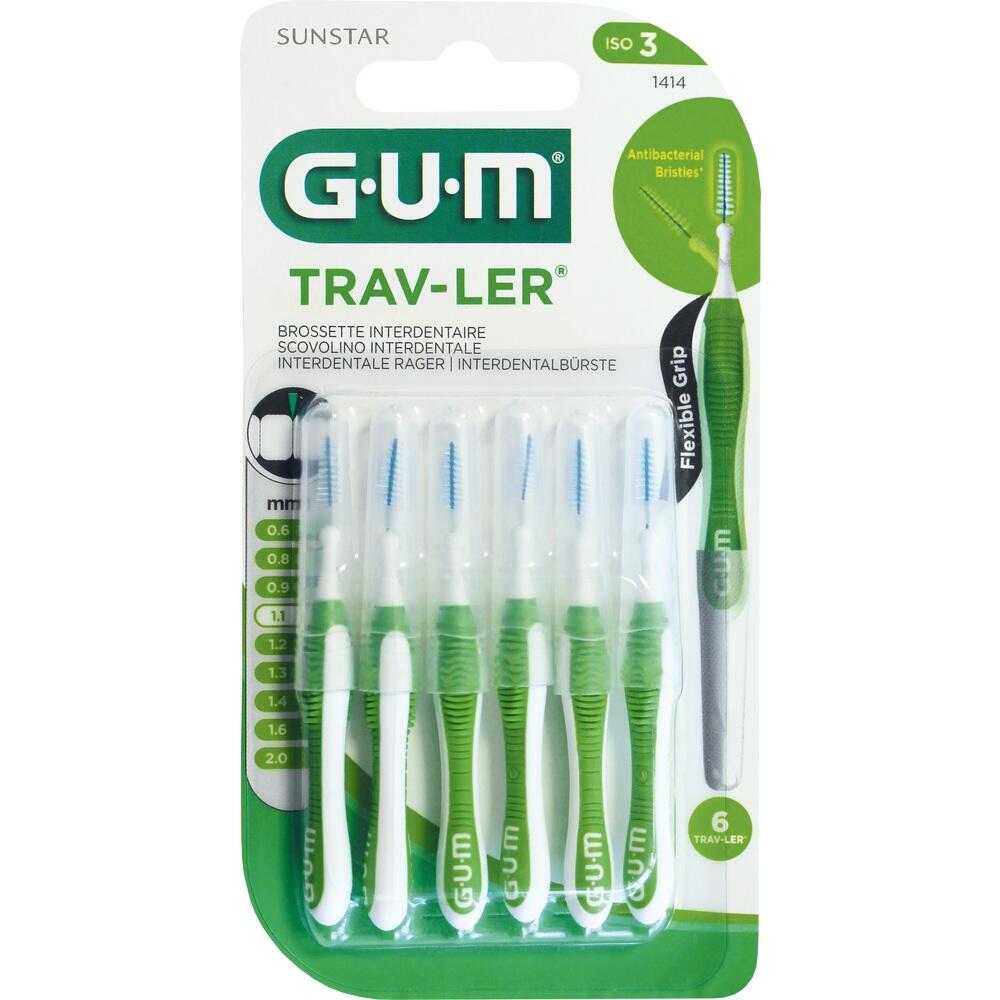 Gr&uuml;ne Interdentalb&uuml;rsten in einer Plastikverpackung.