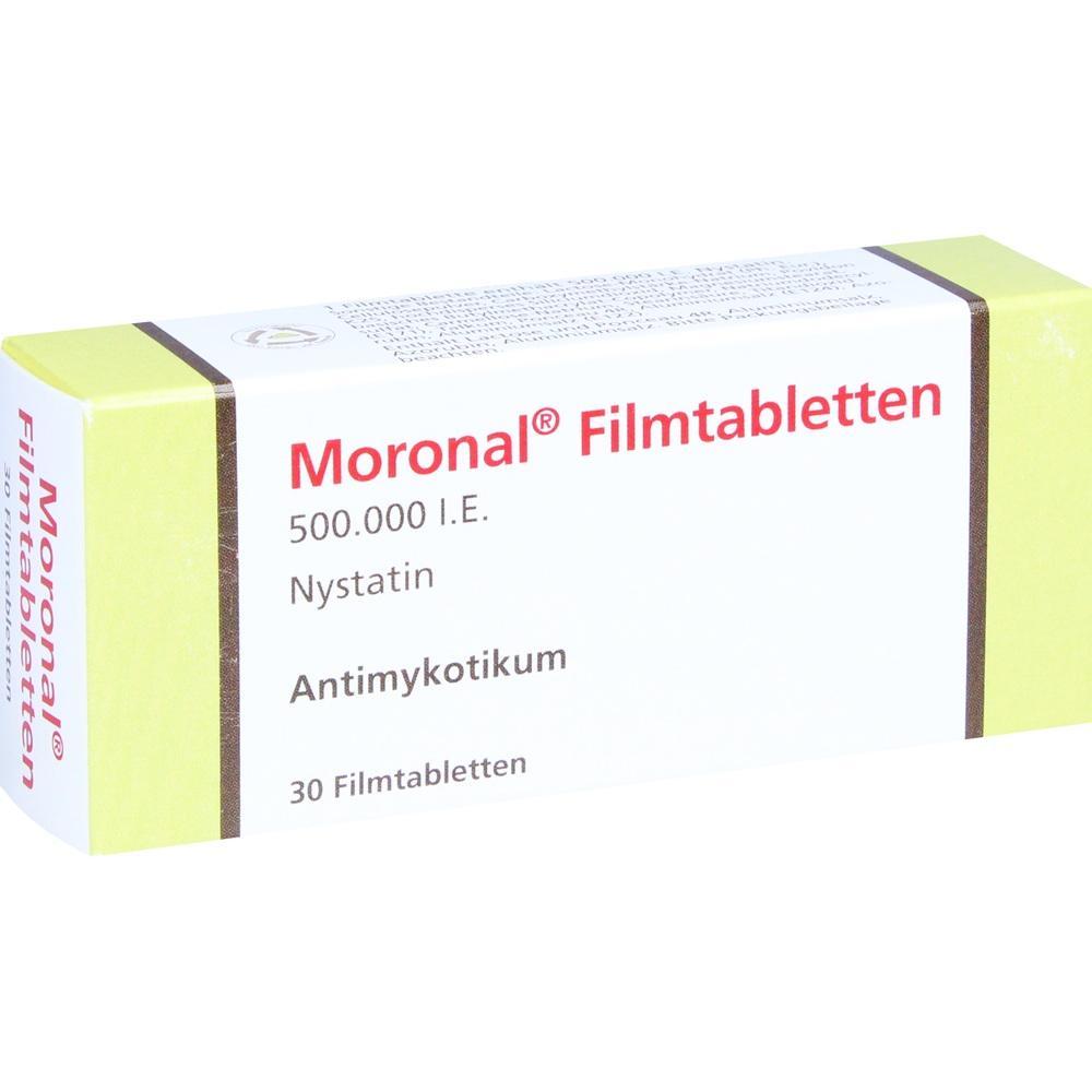 Eine Packung Moronal Filmtabletten, ein Antimykotikum mit 30 Tabletten.