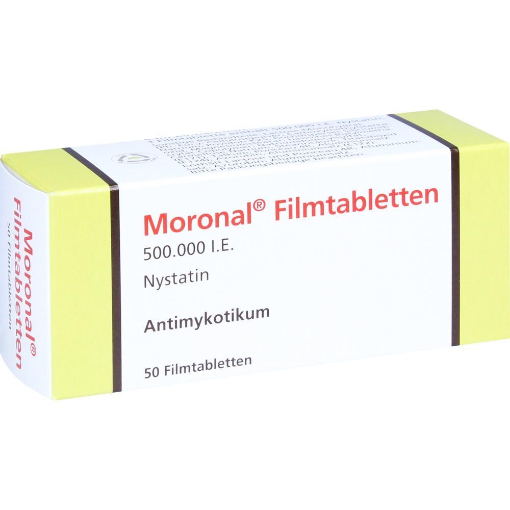 Eine Verpackung mit 50 Filmtabletten des Antipilzmittels Nystatin.